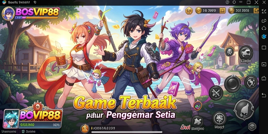 Tampilan gameplay menarik dalam <strong>BOSVIP88</strong> dengan karakter animasi yang vibrant.