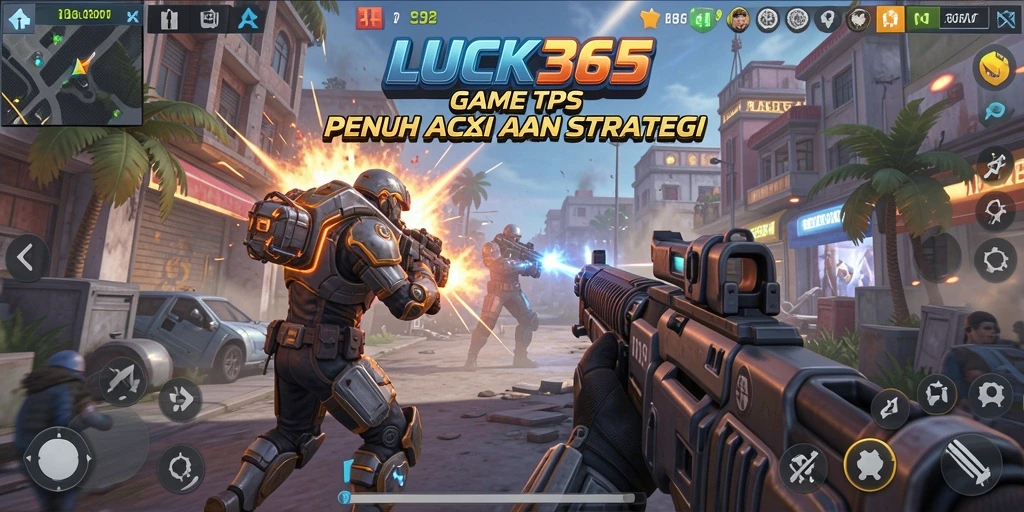 Screenshot utama menampilkan aksi seru dalam gameplay TPS.