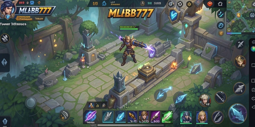Tampilan utama gameplay MLBB777 dengan strategi menara yang cerdik.