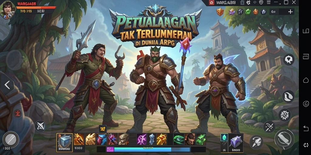 Tangkapan layar utama WARGA88 yang menunjukkan aksi pertarungan epic ARPG.